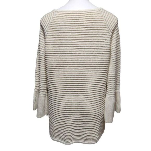 Chico's stretch knit tunic sweater gold cream stripe bell sleeve Size 3 XL - Picture 3 of 10